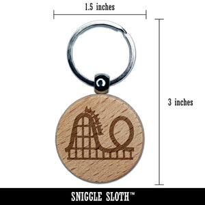 Roller Coaster Amusement Park Engraved Wood Round Keychain Tag Charm