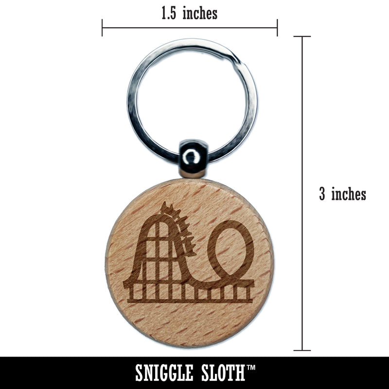 Roller Coaster Amusement Park Engraved Wood Round Keychain Tag Charm