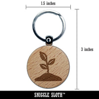 Seedling Growing Plant Engraved Wood Round Keychain Tag Charm