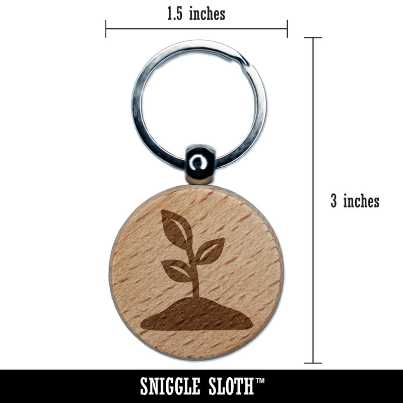 Seedling Growing Plant Engraved Wood Round Keychain Tag Charm