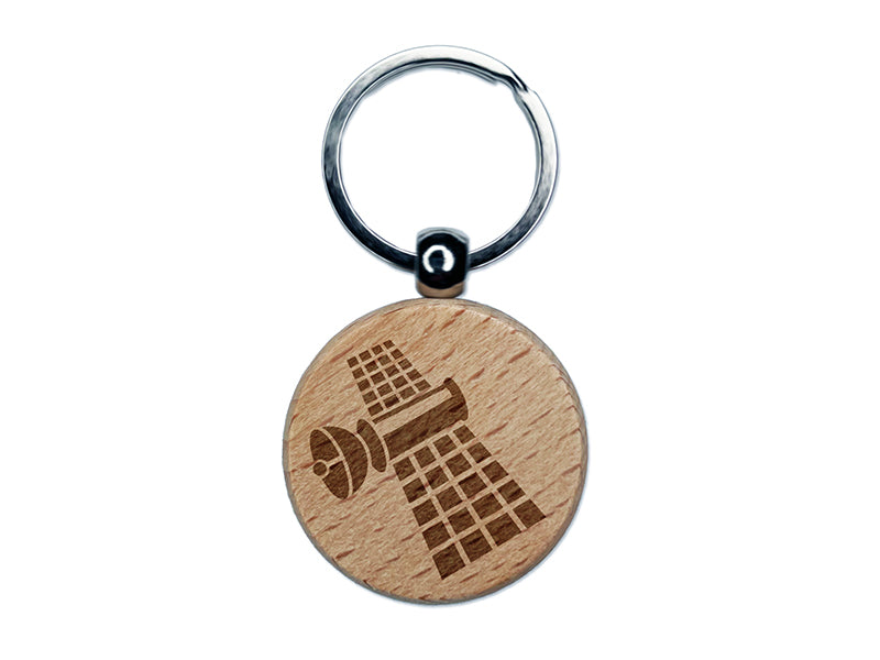 Artificial Satellite Orbiting Space Engraved Wood Round Keychain Tag Charm