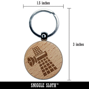 Artificial Satellite Orbiting Space Engraved Wood Round Keychain Tag Charm