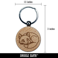 Baby Fox Woodland Animal Engraved Wood Round Keychain Tag Charm