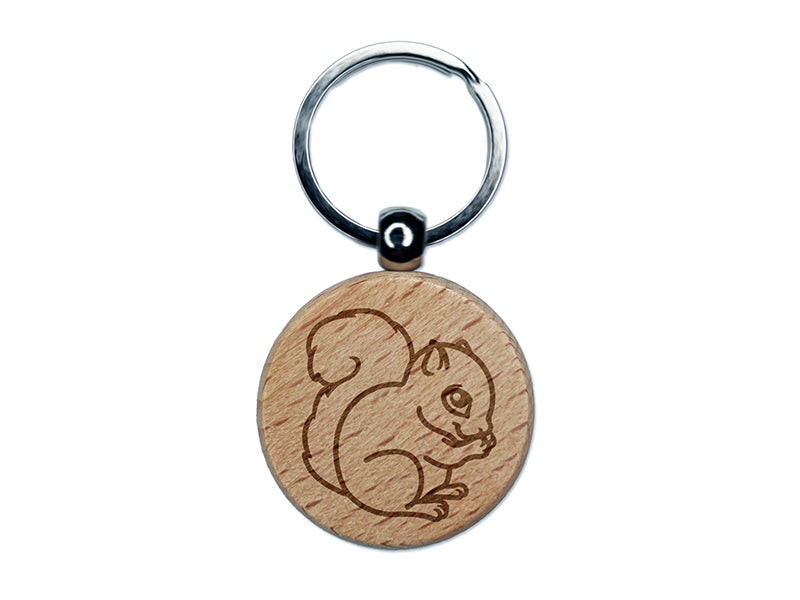 Baby Squirrel Woodland Animal Engraved Wood Round Keychain Tag Charm