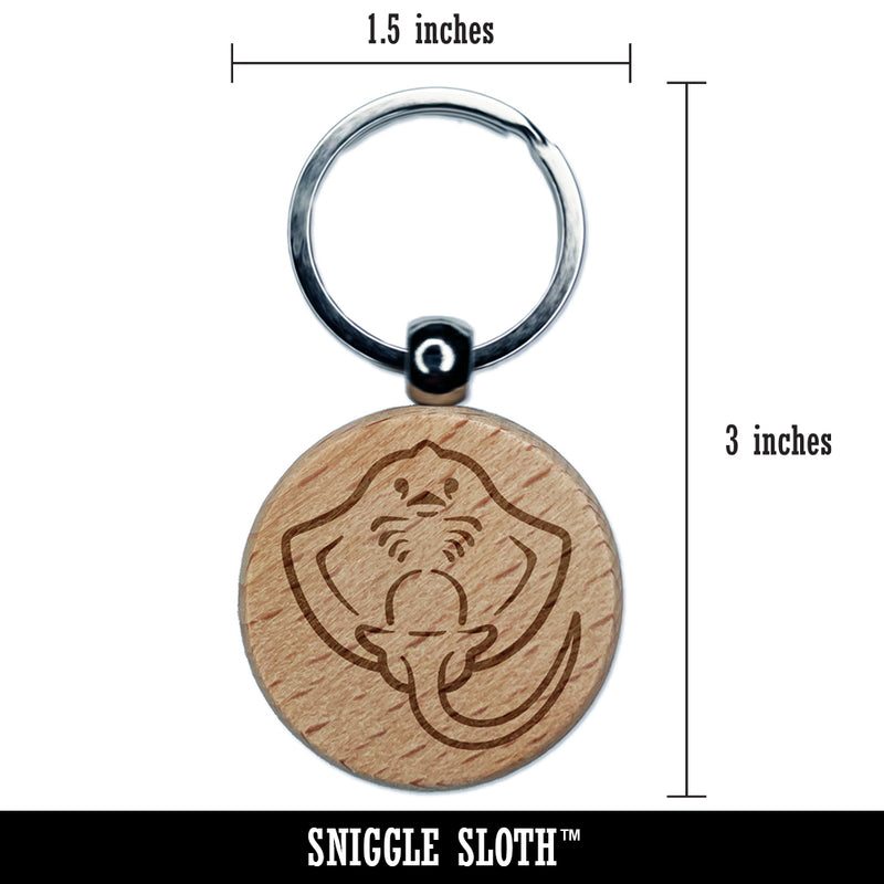 Baby Stingray Underside Engraved Wood Round Keychain Tag Charm
