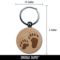 Bear Tracks Animal Paw Prints Engraved Wood Round Keychain Tag Charm