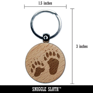 Bear Tracks Animal Paw Prints Engraved Wood Round Keychain Tag Charm