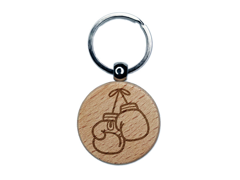 Boxing Gloves Hanging Engraved Wood Round Keychain Tag Charm