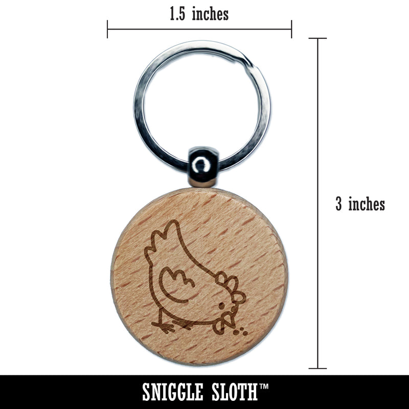 Cartoon Chicken Hen Pecking Ground Engraved Wood Round Keychain Tag Charm