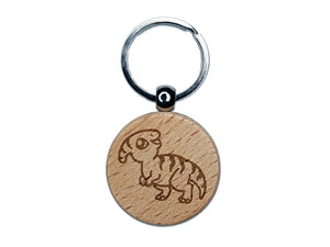 Chibi Parasaurolophus Dinosaur Engraved Wood Round Keychain Tag Charm