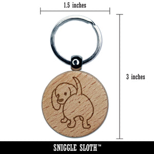 Dachshund from Behind Butt Wiener Dog Engraved Wood Round Keychain Tag Charm