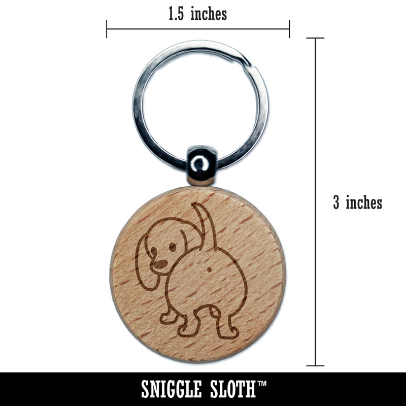 Dachshund from Behind Butt Wiener Dog Engraved Wood Round Keychain Tag Charm