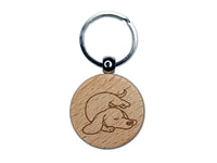 Dachshund Sleeping Wiener Dog Engraved Wood Round Keychain Tag Charm