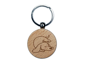 Dachshund Sleeping Wiener Dog Engraved Wood Round Keychain Tag Charm