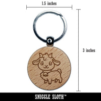 Darling Goat Farm Animal Engraved Wood Round Keychain Tag Charm