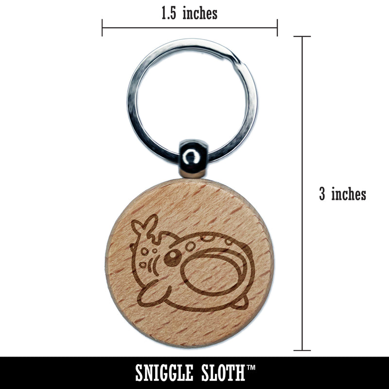 Fascinating Whale Shark with Open Mouth Engraved Wood Round Keychain Tag Charm