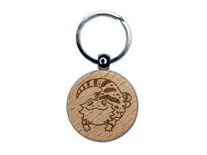 Fat Cute Bearded Dragon Lizard Reptile Engraved Wood Round Keychain Tag Charm