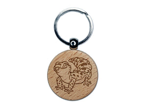 Fat Cute Leopard Gecko Lizard Reptile Engraved Wood Round Keychain Tag Charm