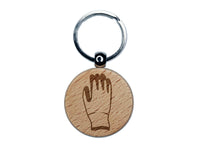 Garden Glove Gardening Work Engraved Wood Round Keychain Tag Charm