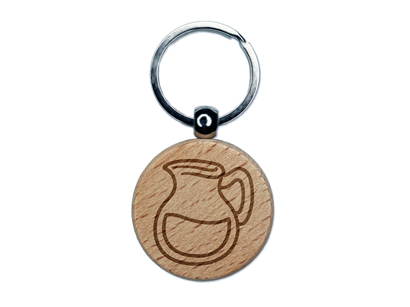 Glass Pitcher with Water Lemonade Engraved Wood Round Keychain Tag Charm