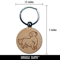Golden Retriever Standing Dog Engraved Wood Round Keychain Tag Charm