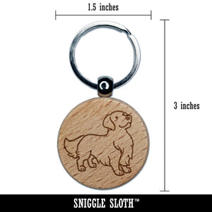 Golden Retriever Standing Dog Engraved Wood Round Keychain Tag Charm