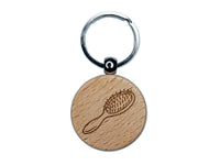 Hair Brush Engraved Wood Round Keychain Tag Charm