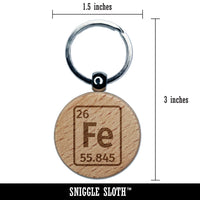 Iron Periodic Table of Elements Science Chemistry Engraved Wood Round Keychain Tag Charm