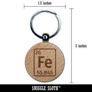 Iron Periodic Table of Elements Science Chemistry Engraved Wood Round Keychain Tag Charm