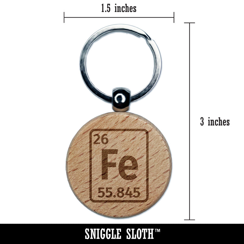 Iron Periodic Table of Elements Science Chemistry Engraved Wood Round Keychain Tag Charm