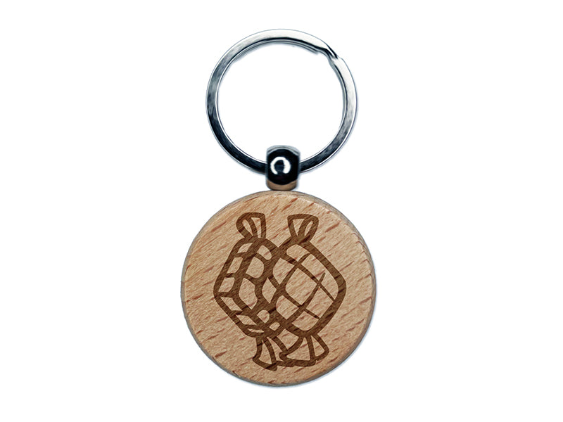 Ketupat Woven Rice Cakes Indonesia Food Engraved Wood Round Keychain Tag Charm