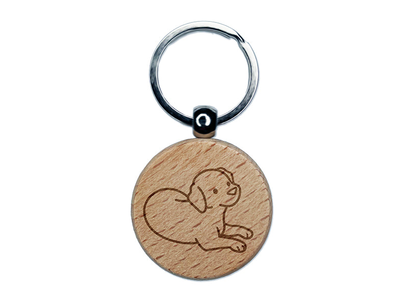Labrador Retriever Laying Down Dog Engraved Wood Round Keychain Tag Charm