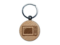 Microwave Kitchen Appliance Engraved Wood Round Keychain Tag Charm