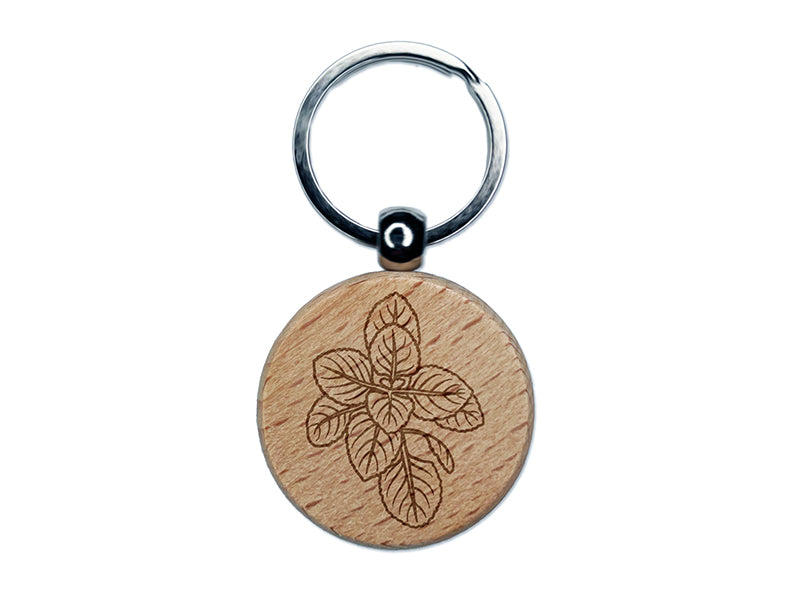 Oregano Herb Plant Engraved Wood Round Keychain Tag Charm