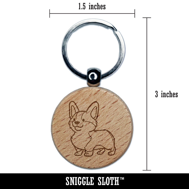 Pembroke Welsh Corgi Standing Dog Engraved Wood Round Keychain Tag Charm