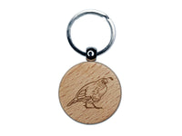 Plump California Quail Engraved Wood Round Keychain Tag Charm