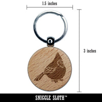 Puffy Cardinal Bird Engraved Wood Round Keychain Tag Charm