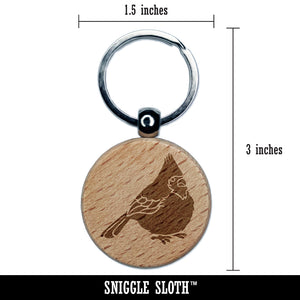 Puffy Cardinal Bird Engraved Wood Round Keychain Tag Charm