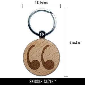 Quotation Marks Engraved Wood Round Keychain Tag Charm