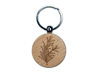 Rosemary Herb Plant Engraved Wood Round Keychain Tag Charm