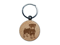 Rottweiler Rottie Standing Dog Engraved Wood Round Keychain Tag Charm