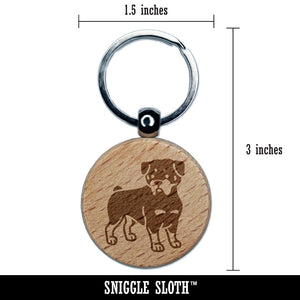 Rottweiler Rottie Standing Dog Engraved Wood Round Keychain Tag Charm
