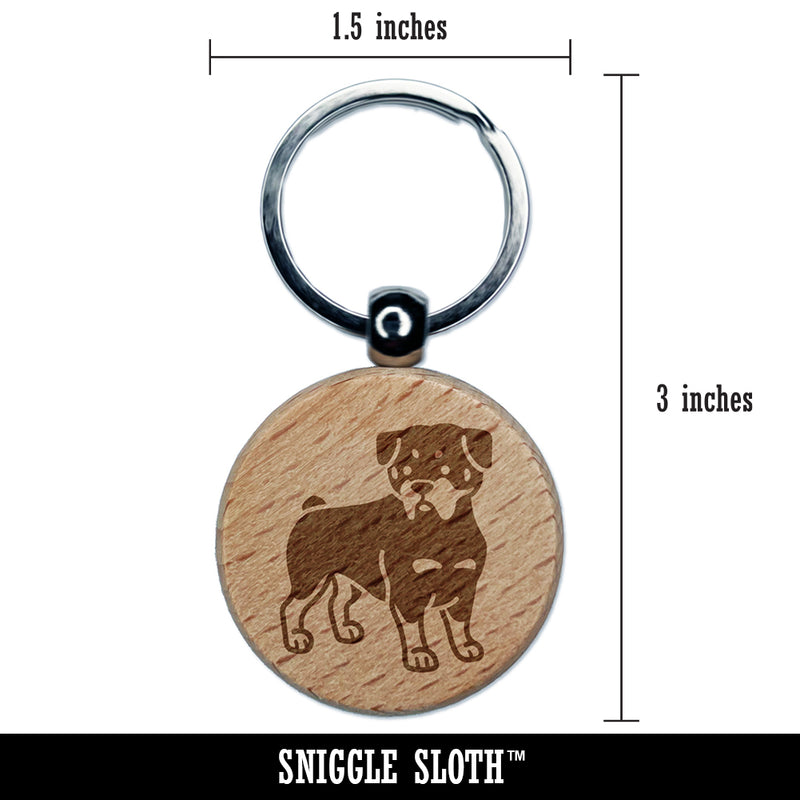 Rottweiler Rottie Standing Dog Engraved Wood Round Keychain Tag Charm