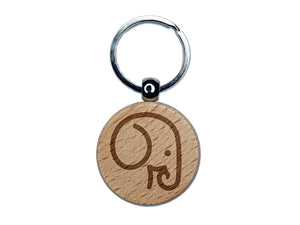 Simple Elephant Head Engraved Wood Round Keychain Tag Charm