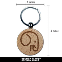 Simple Elephant Head Engraved Wood Round Keychain Tag Charm