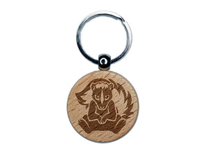 Sweet Skunk Sitting Engraved Wood Round Keychain Tag Charm
