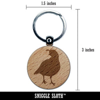 Walking Quail Bird Solid Engraved Wood Round Keychain Tag Charm