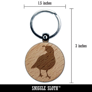 Walking Quail Bird Solid Engraved Wood Round Keychain Tag Charm