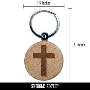 Cross with Shadow Christian Religion Engraved Wood Round Keychain Tag Charm