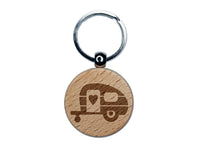 Adorable Little Camper Silhouette Camping Outdoor Life Engraved Wood Round Keychain Tag Charm